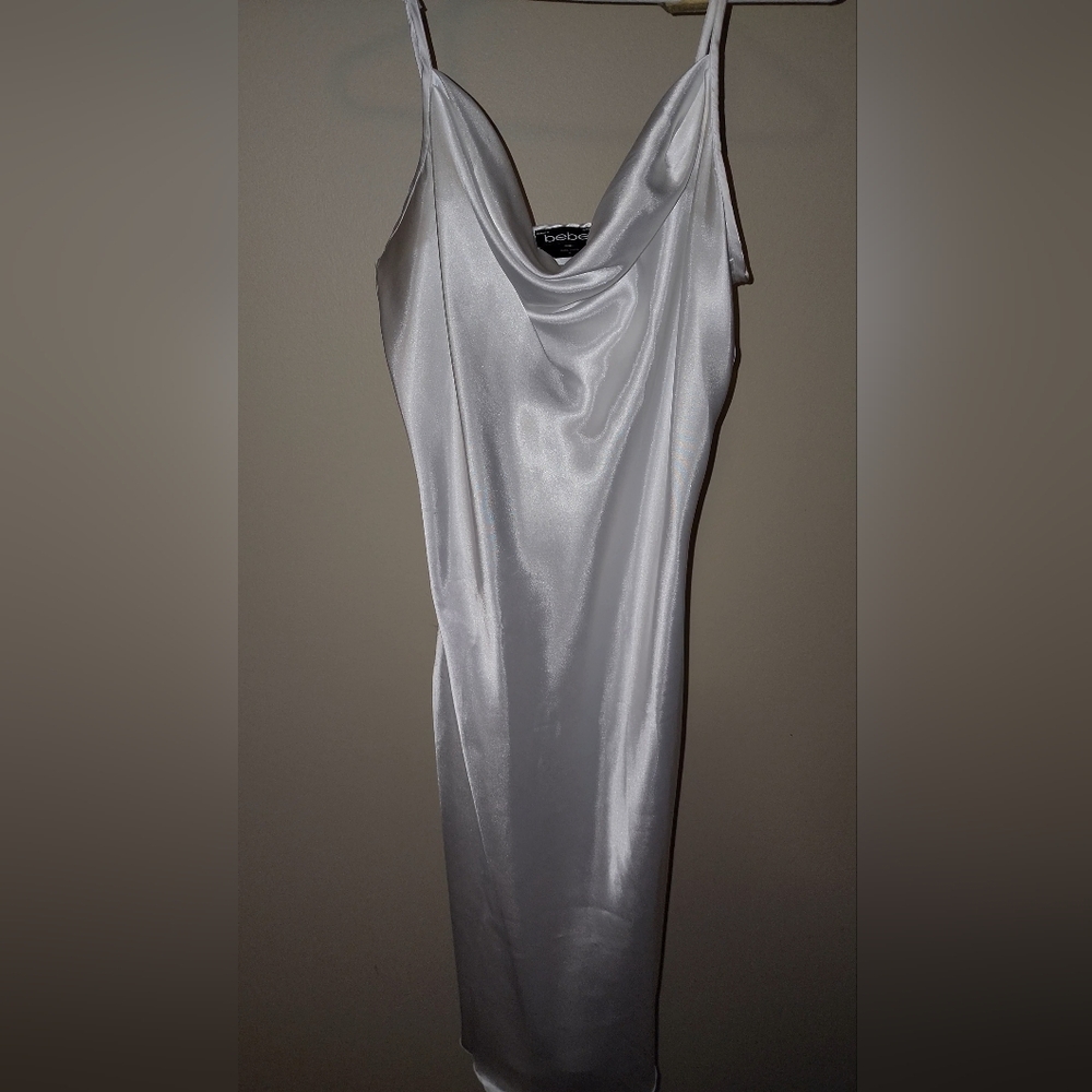 BEBE Elegant White POLYESTER Satin Dress1